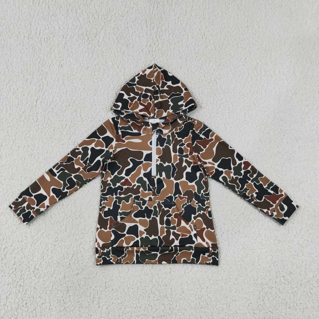 NEW RTS NO MOQ milk silk  BT1851 Baby Boys Camo Print Long Sleeve Hooded Top With Pockets