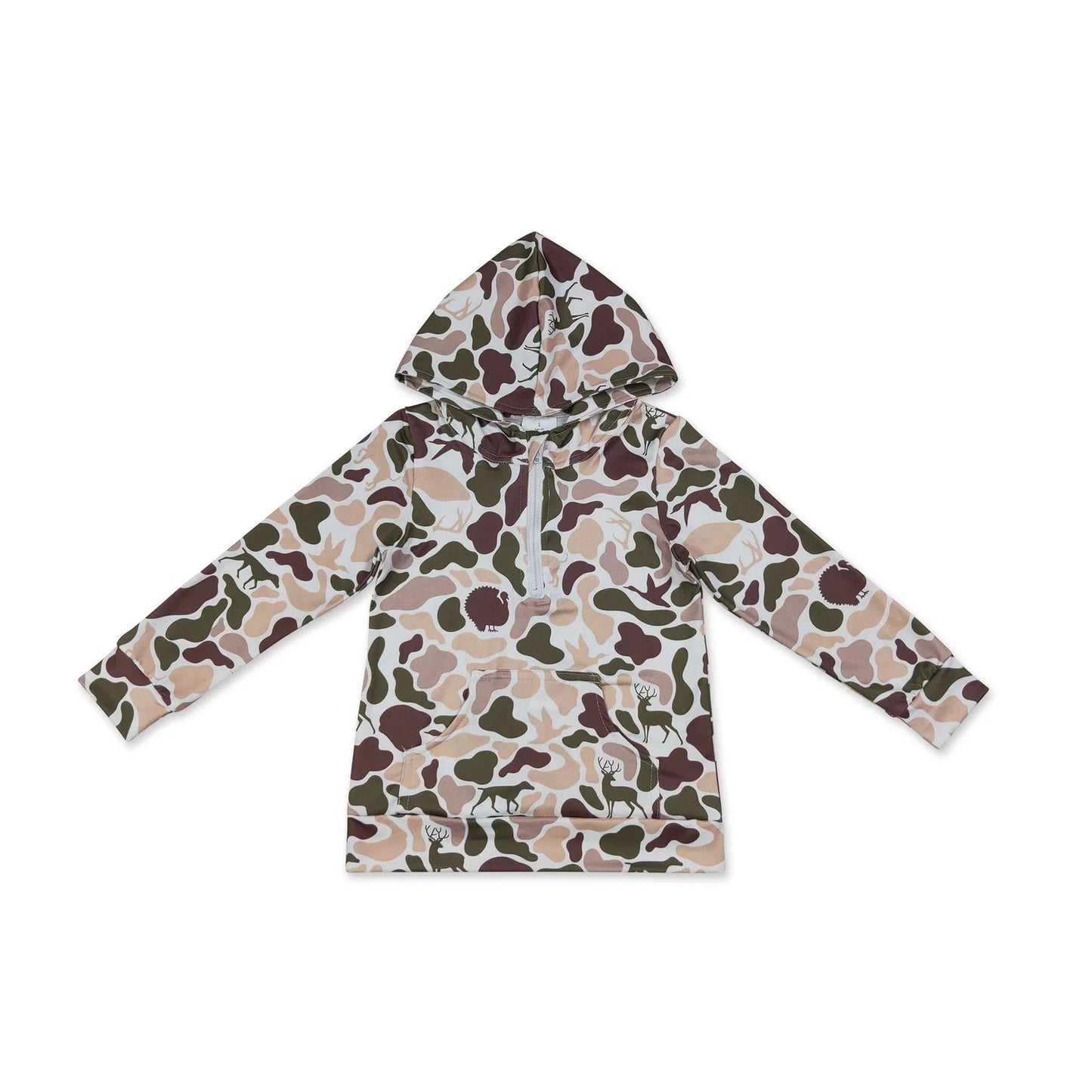 RTS NO MOQ milk silk Sibling Adult To Match Kids Long Sleeve Deer Ducks Dogs Camo Print Zip Pocket Hoodies Tops Casual Fall Winter Tops