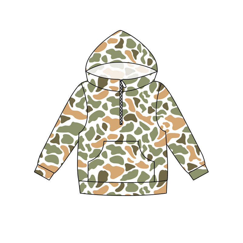 (Pre Order) No moq milk silk Daddy and Me Boys Fashion Camo Long Sleeve Zipper Pocket Hoodie