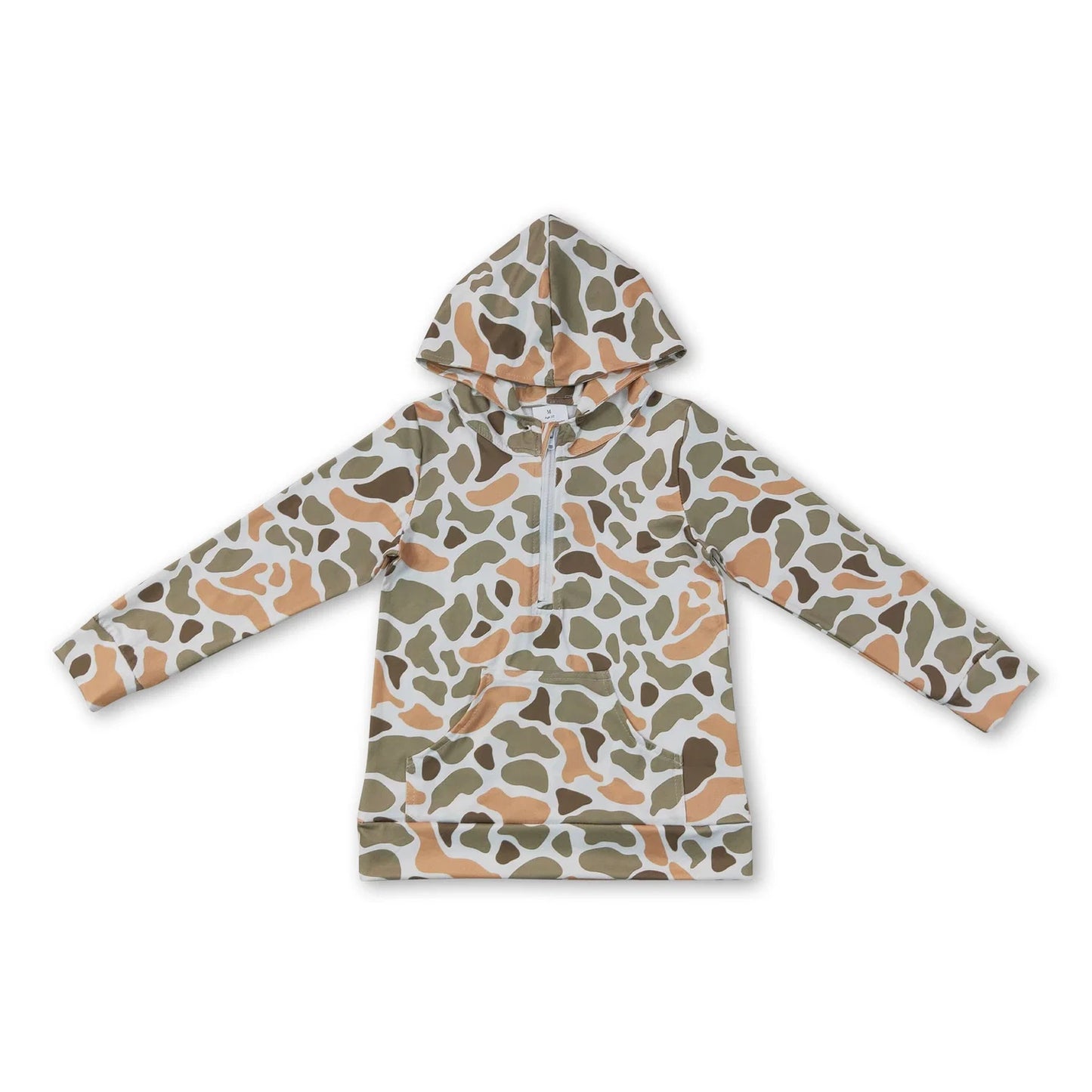 RTS NO MOQ milk silk Sibling Adult To Match Kids Long Sleeve Green Yellow Camo Print Zip Pocket Hoodies Tops Casual Tops