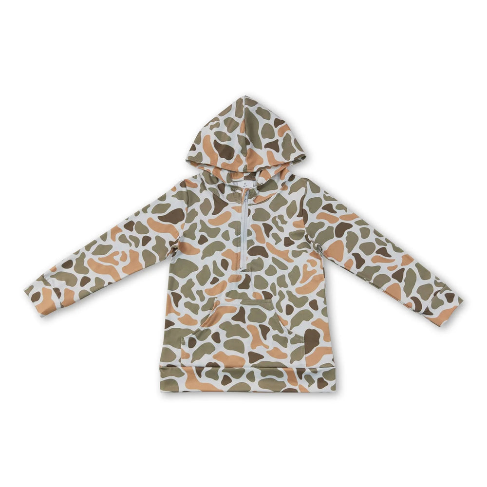 RTS NO MOQ Sibling milk silk Adult To Match Kids Green Yellow Camo Half Zip Hoodie Long Sleeve Pullover With Front Pocket