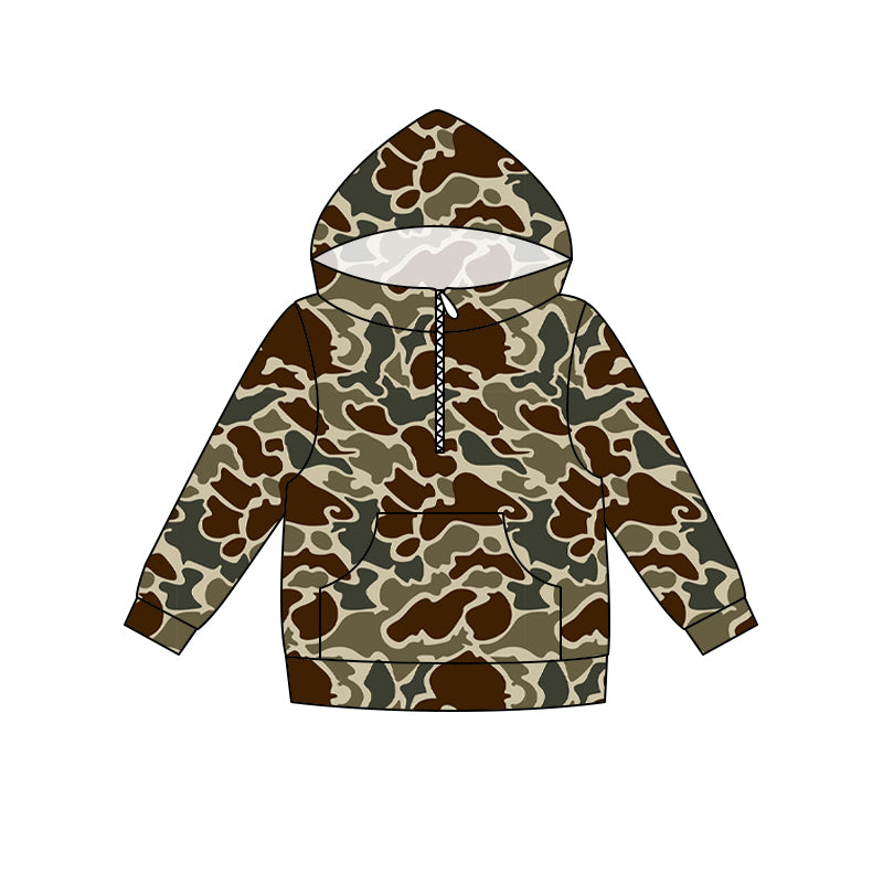 (Pre Order) No moq milk silk Daddy and Me Boys Fashion Camo Long Sleeve Zipper Pocket Hoodie