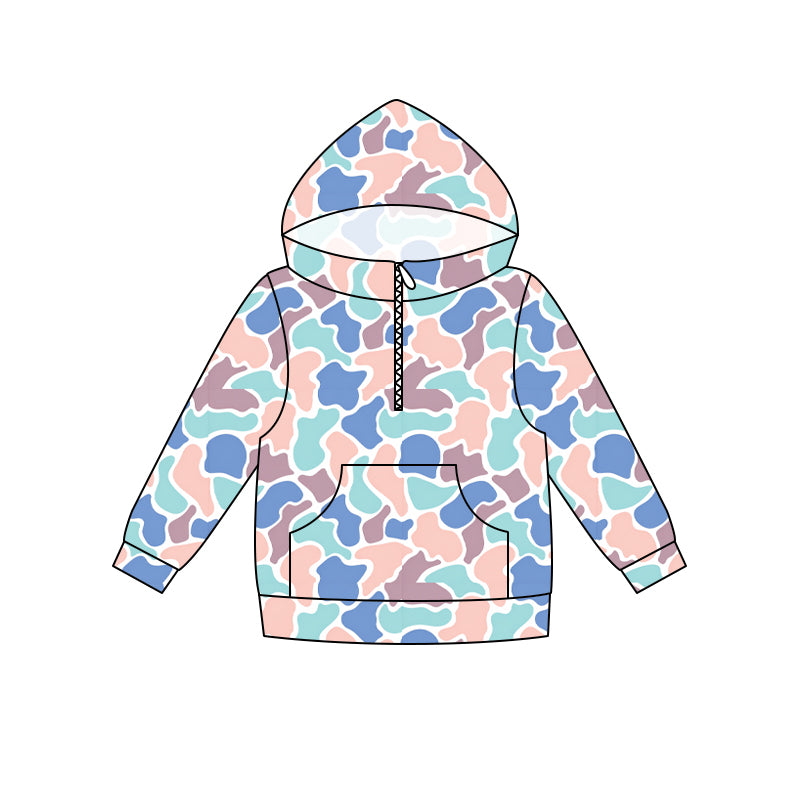 (Pre Order) No moq milk silk Daddy and Me Boys Fashion Camo Long Sleeve Zipper Pocket Hoodie
