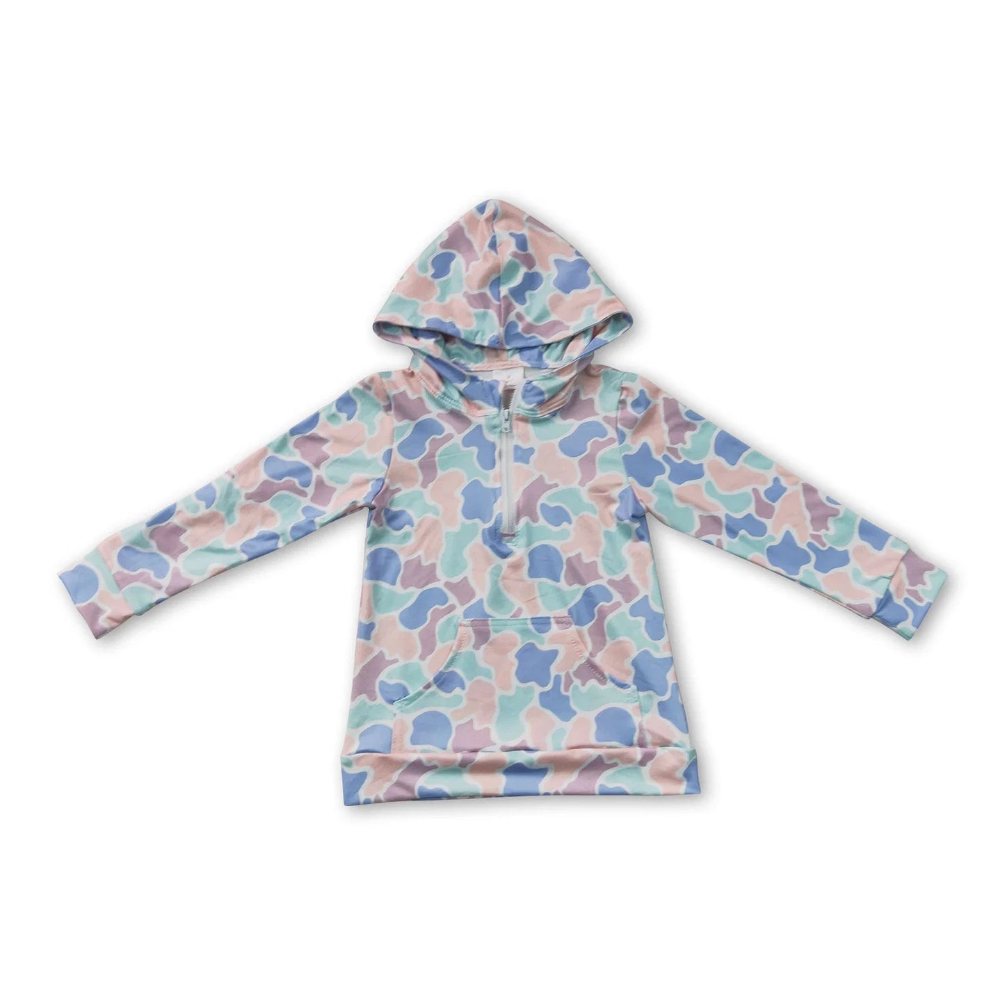RTS NO MOQ milk silk Sibling Adult To Match Kids Long Sleeve Light Blue Camo Print Zip Pocket Hoodies Tops Casual Tops