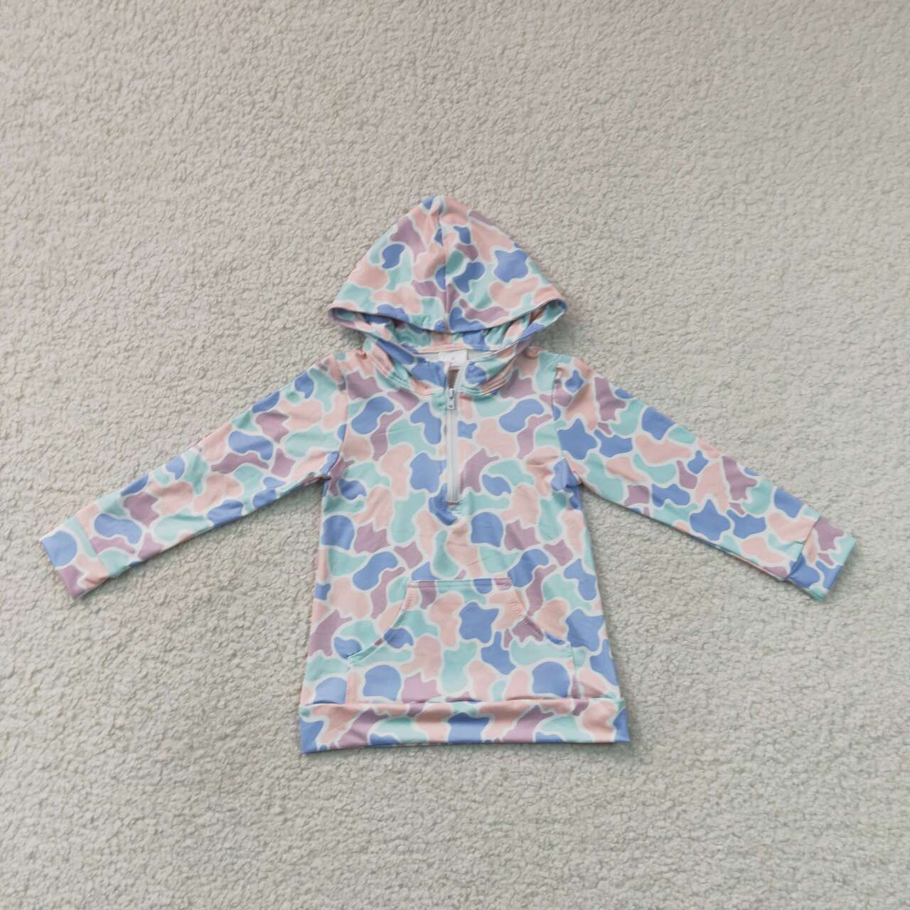 RTS NO MOQ milk silk BT1855 Baby Boys Light Pink Blue Camo Print Zip Up Hoodie Top With Pockets
