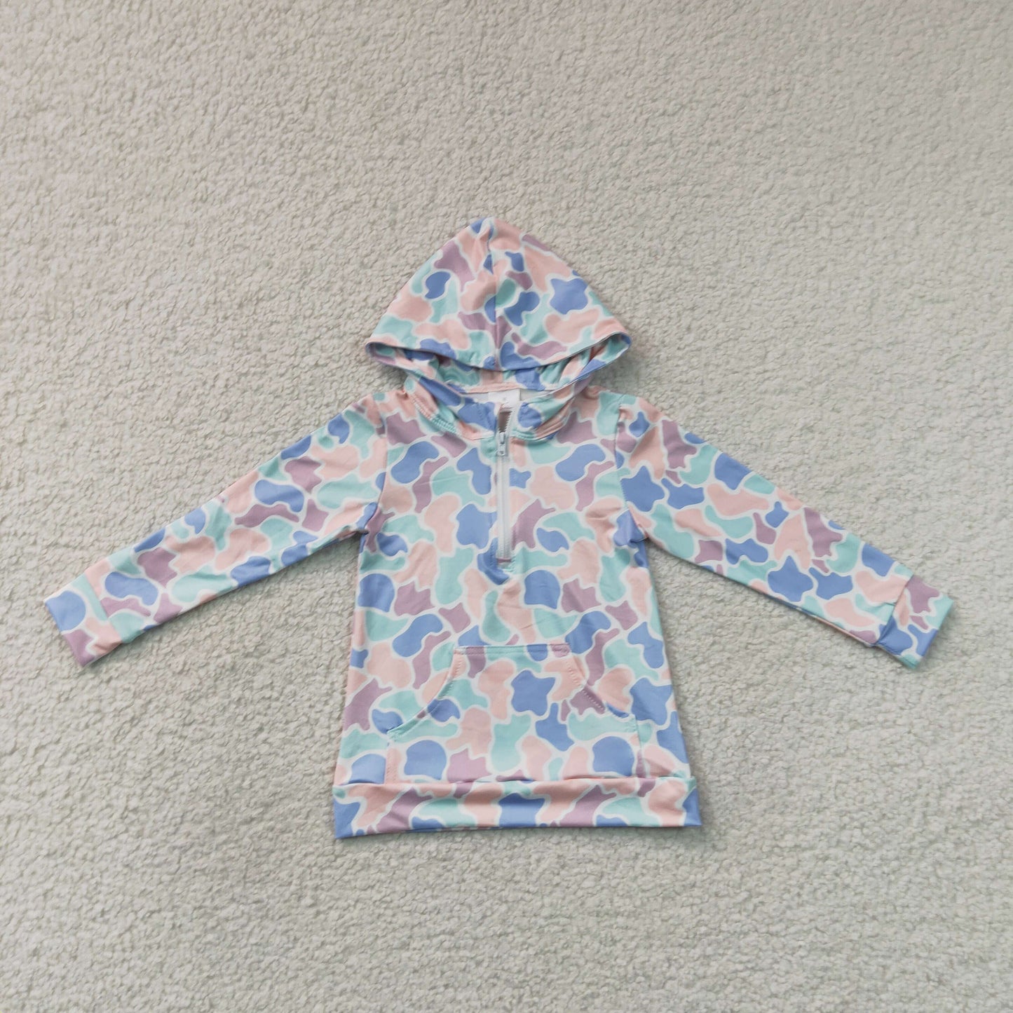 RTS NO MOQ Sibling milk silk Toddler Boys Camo Print Long Sleeve Hooded Top Zip Pocket Casual Fall Pullover