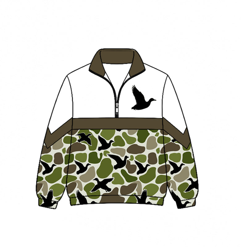 (Pre Order) No moq Baby Boys Camo Duck Hunting Print Half Zip Crew Neck Pullover Casual Top