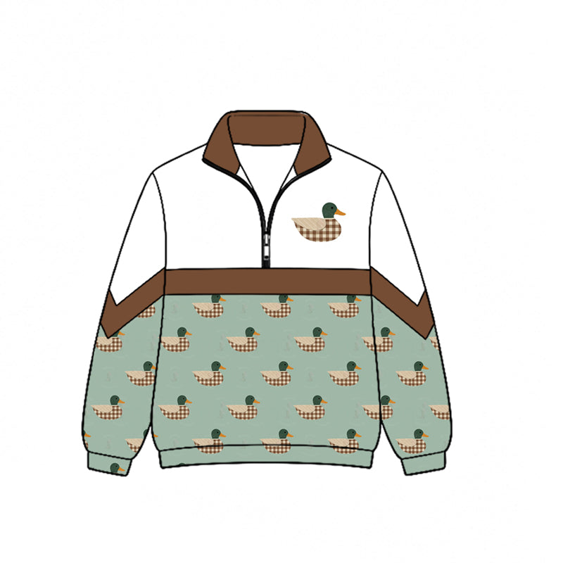 (Pre Order) No moq Baby Boys Camo Duck Hunting Print Half Zip Crew Neck Pullover Casual Top