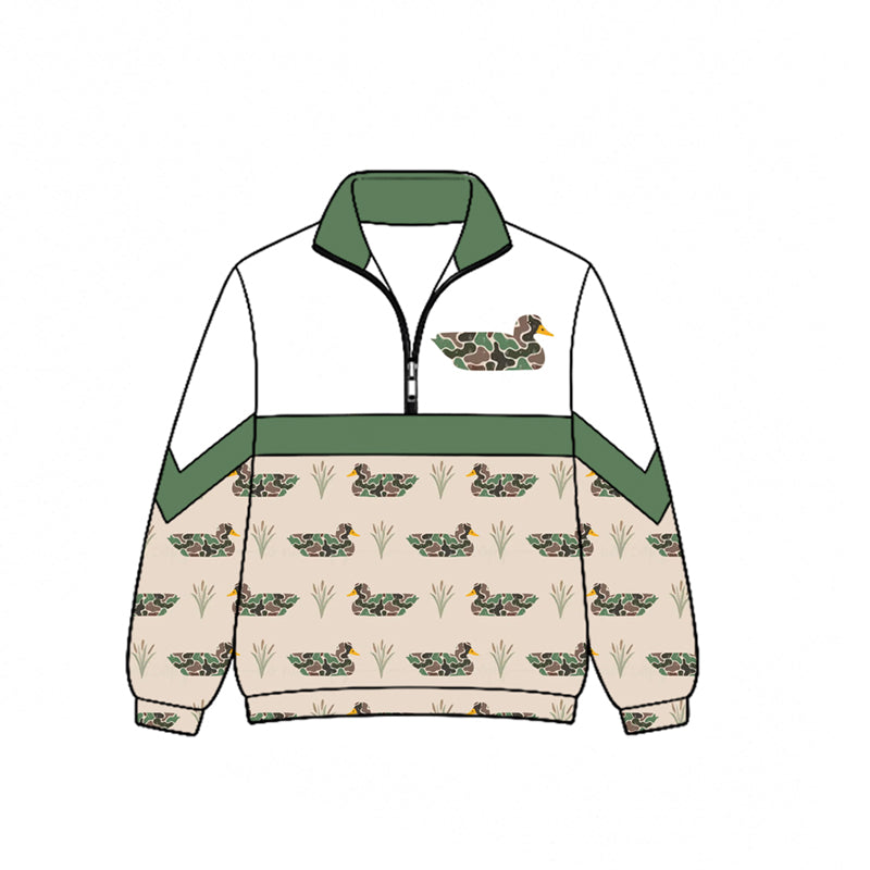 (Pre Order) No moq Baby Boys Camo Duck Hunting Print Half Zip Crew Neck Pullover Casual Top