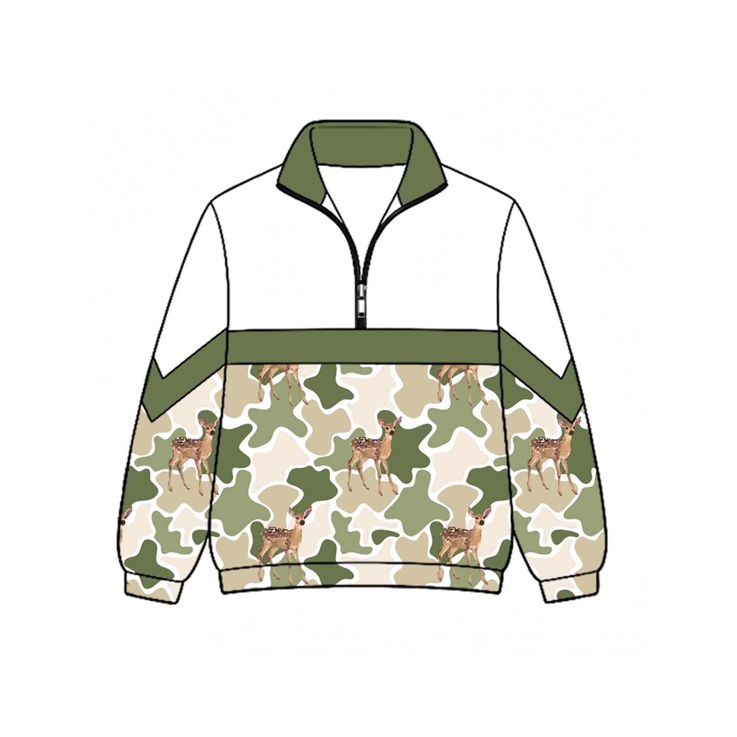 (Preorder new) No moq Baby Deer Print Camouflage Long Sleeve Pants Sets Dress Matching Zip Up Long Sleeve Sweater