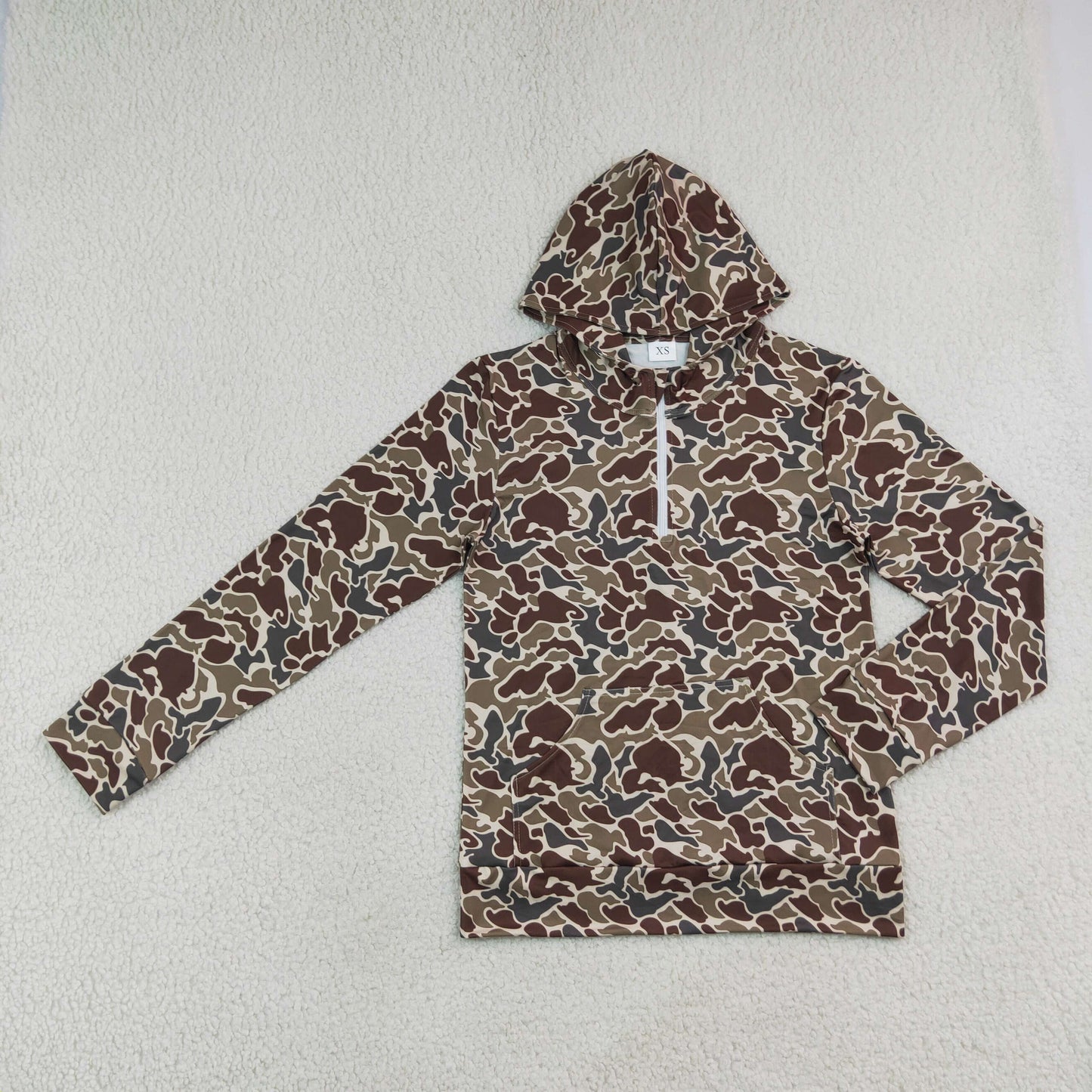 RTS NO MOQ milk silk Sibling Adult To Match Kids Long Sleeve Dark Khaki Camo Print Zip Pocket Hoodies Tops Casual Tops