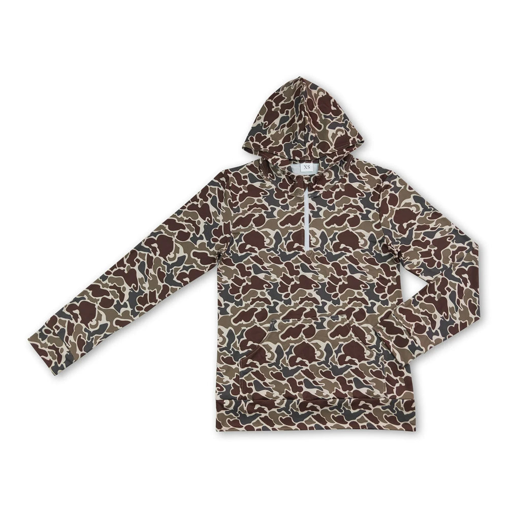 RTS NO MOQ Sibling milk silk Adult To Match Kids Dark Khaki Camo Long Sleeve Zip Pocket Hoodies Tops