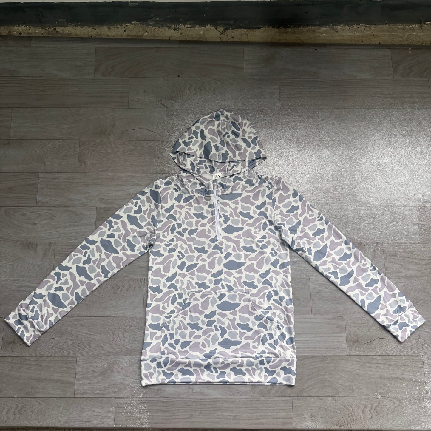 (Sample) No moq milk silk BT1873 Adult Men Light Grey Camo Print Zip Hoodie Long Sleeve Casual Top