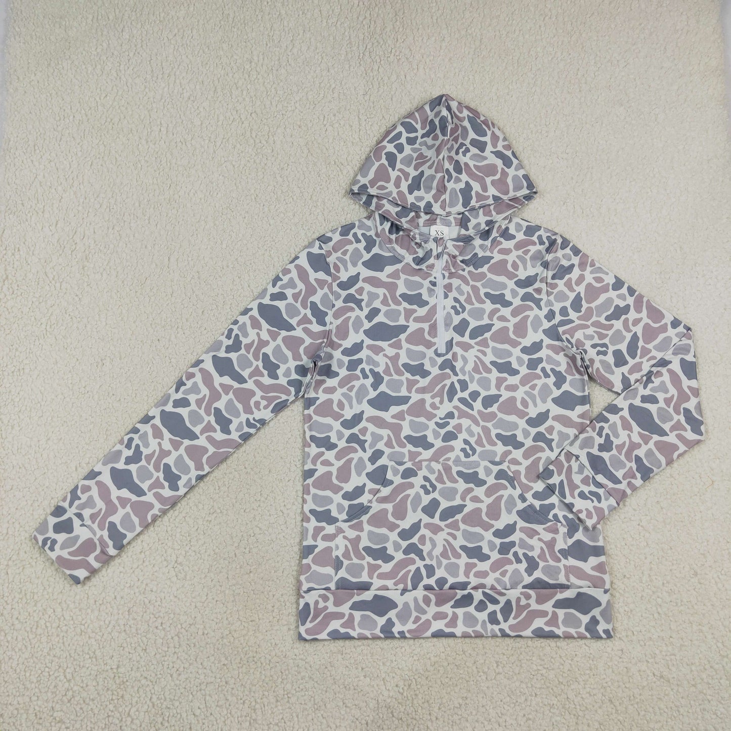 NEW RTS NO MOQ milk silk BT1873 Adult Men Grey Camo Print Zip Hoodie Long Sleeve Casual Top