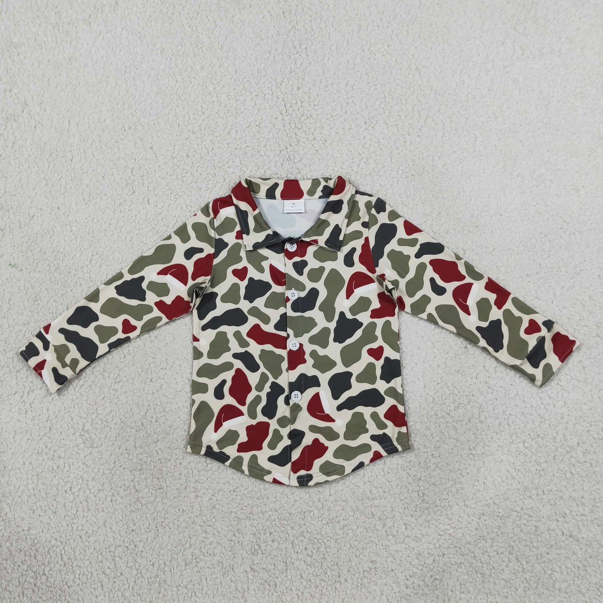 RTS NO MOQ Sibling milk silk Baby Boys Christmas Camo Print Button Down Shirt Long Sleeve Pant Pajama Set