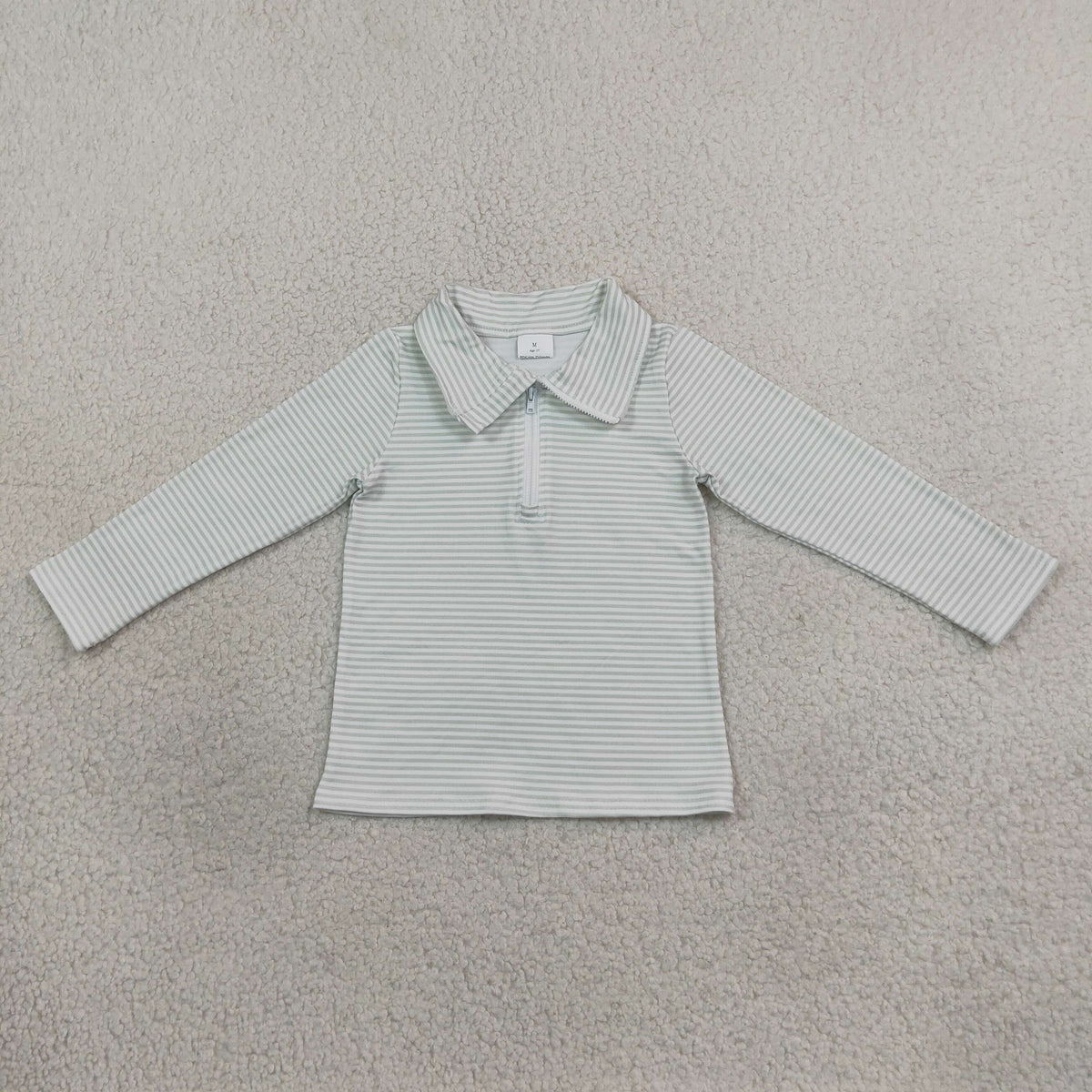 NEW RTS NO MOQ milk silk BT1876 Baby Boys Long Sleeve Green Stripe Zip Pullovers Top