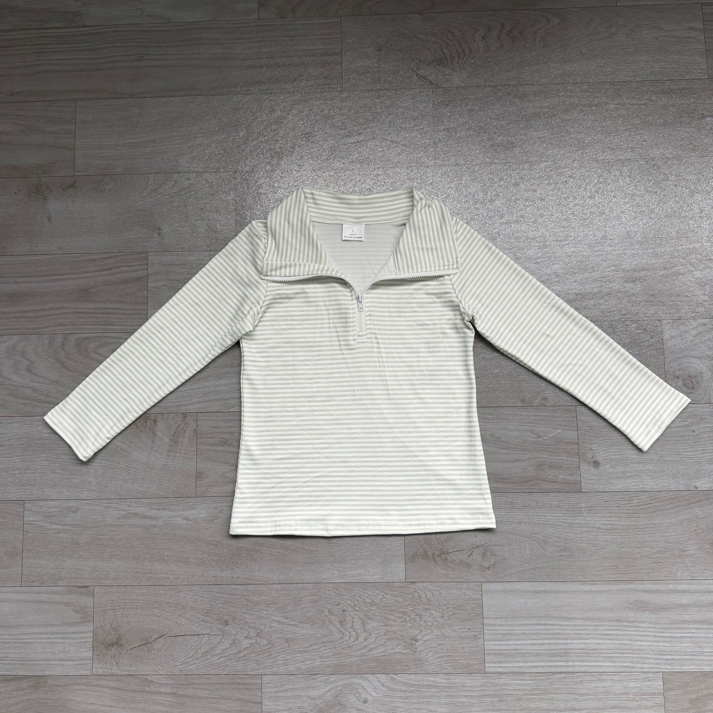 (Sample) No moq milk silk BT1876 Baby Boys Long Sleeve Green Stripe Zip Pullovers Casual Top