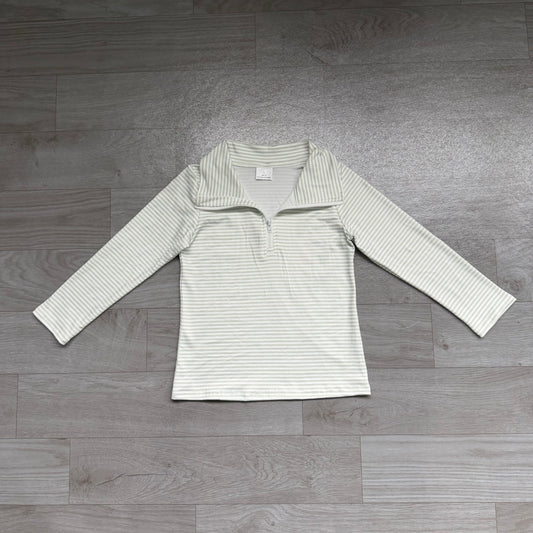 (Sample) No moq milk silk BT1876 Baby Boys Long Sleeve Green Stripe Zip Pullovers Casual Top