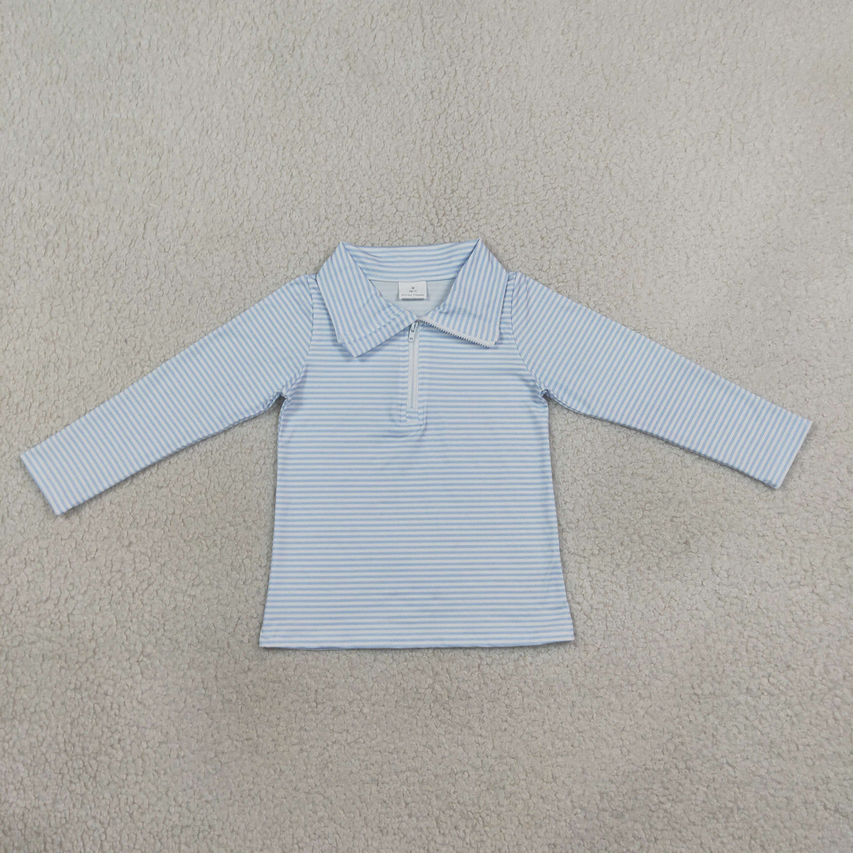 NEW RTS NO MOQ milk silk BT1878 Baby Boys Long Sleeve Blue Stripe Zip Pullovers Top