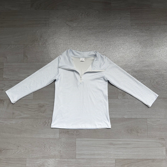 (Sample) No moq milk silk BT1878 Baby Boys Long Sleeve Blue Stripe Zip Pullovers Casual Top