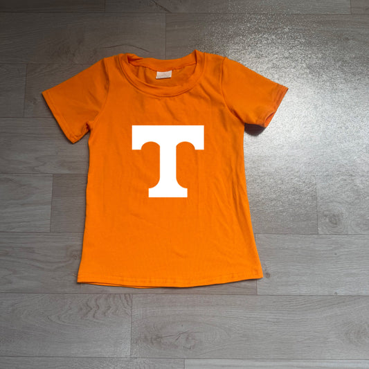 (Sample) No moq milk silk BT1881 Baby Boys Team Print Orange Short Sleeve T Shirt Casual Top