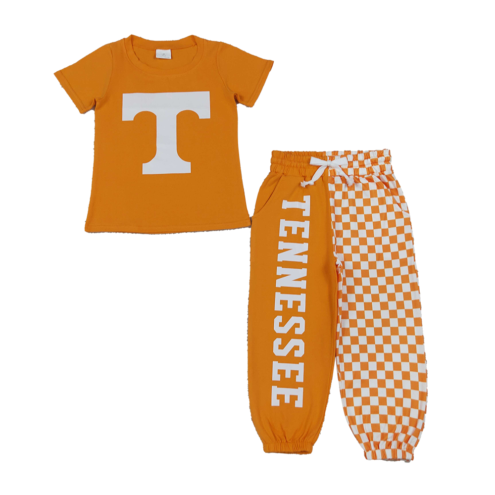 RTS NO MOQ Sibling milk silk Baby Kids Orange Print Tops Pants Shorts Hoodie Team Clothes