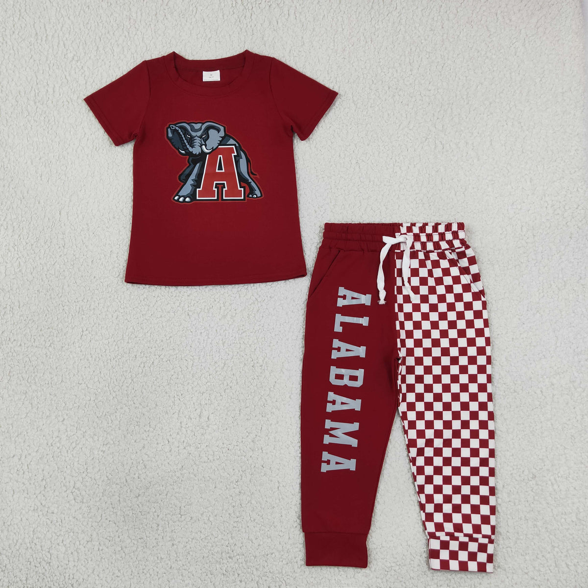 RTS NO MOQ Sibling milk silk Baby Boys Short Sleeve Top Team Checkerboard Jogger Set