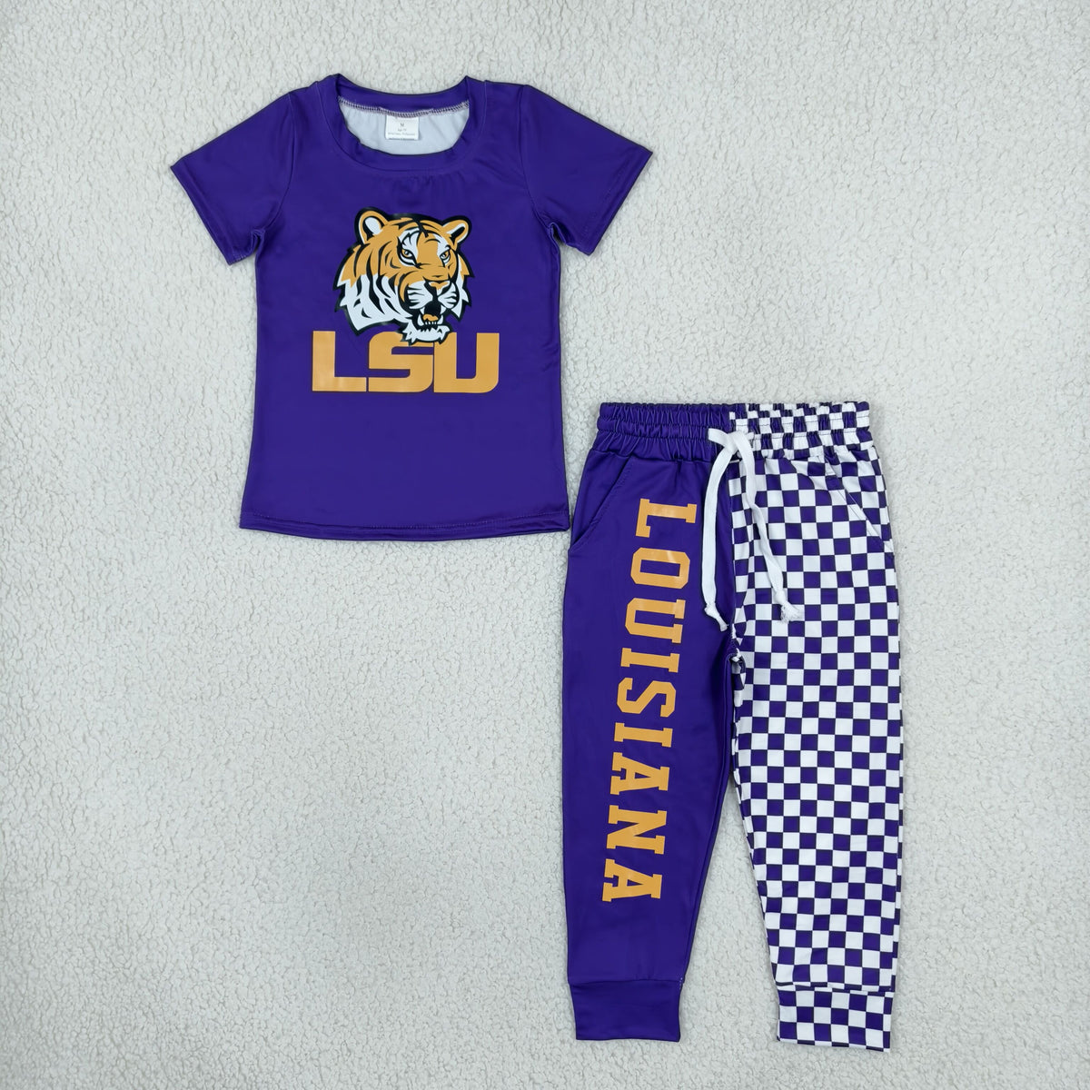 NEW RTS NO MOQ milk silk BT1884+P1061 Baby Boys Purple Shirt Top Pockets Joggers Team Sets