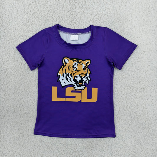 NEW RTS NO MOQ milk silk BT1884 Baby Boys Purple Short Sleeve Team T-shirts Summer Top