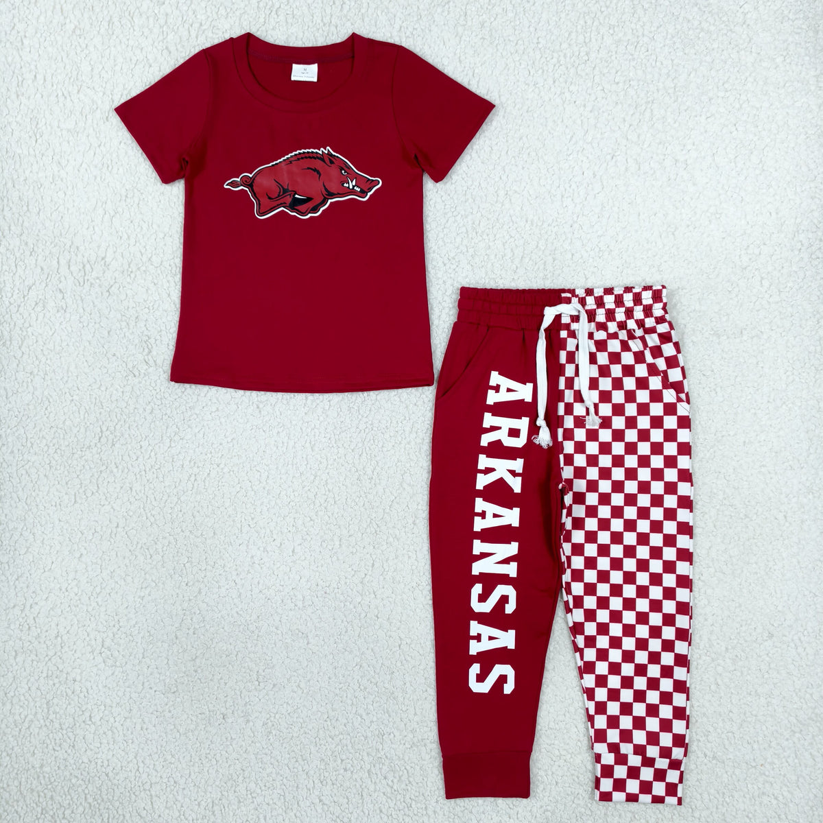 NEW RTS NO MOQ milk silk BT1885+P1062 Baby Boys Red Shirt Top Pockets Joggers Team Sets