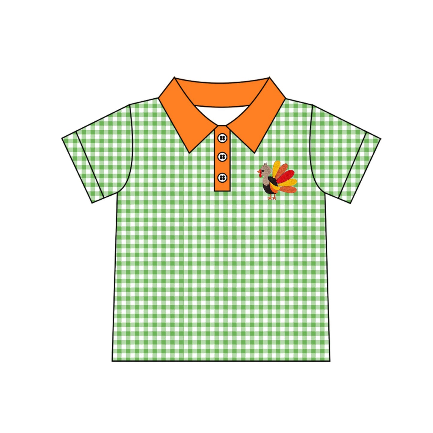 (Preorder new) No moq Polos For Kids Baby Boys Pumpkin Print Plaid Button Short Sleeve Casual Top