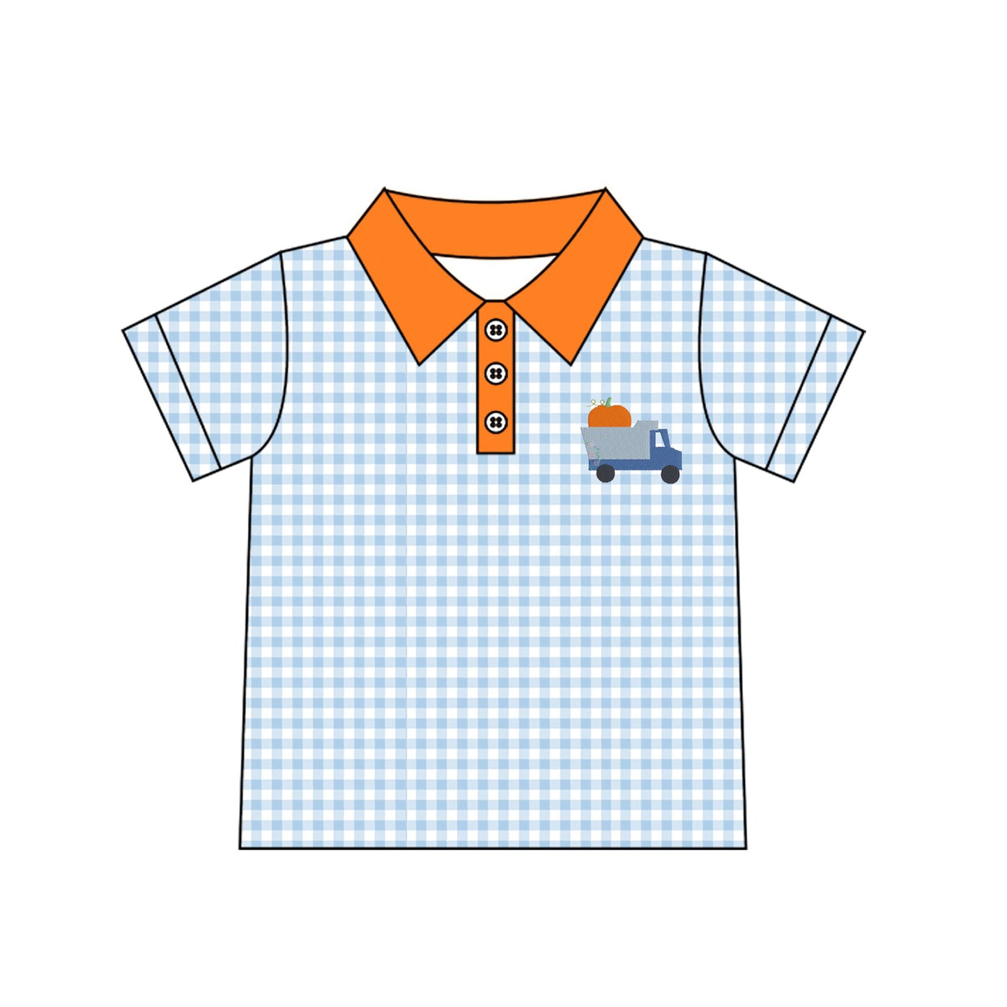 (Preorder new) No moq Polos For Kids Baby Boys Pumpkin Print Plaid Button Short Sleeve Casual Top