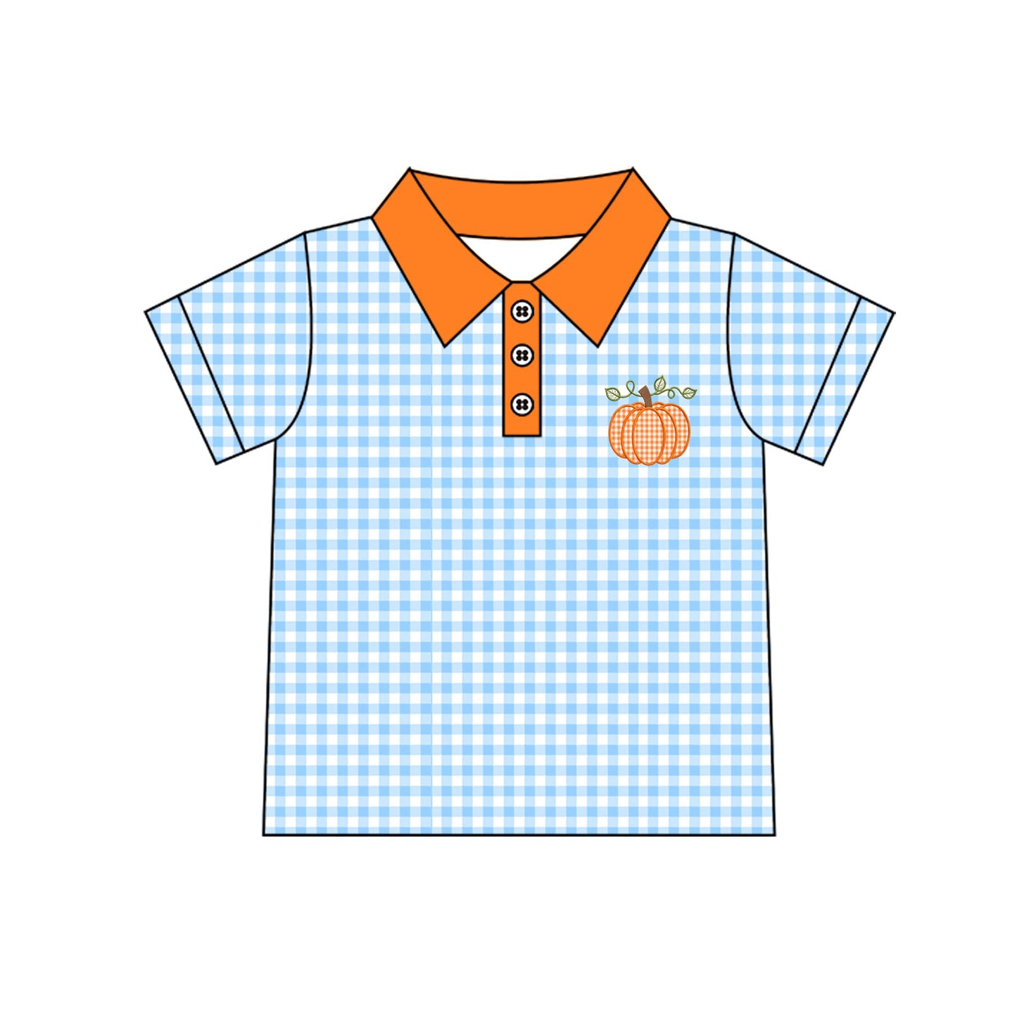(Preorder new) No moq Polos For Kids Baby Boys Pumpkin Print Plaid Button Short Sleeve Casual Top