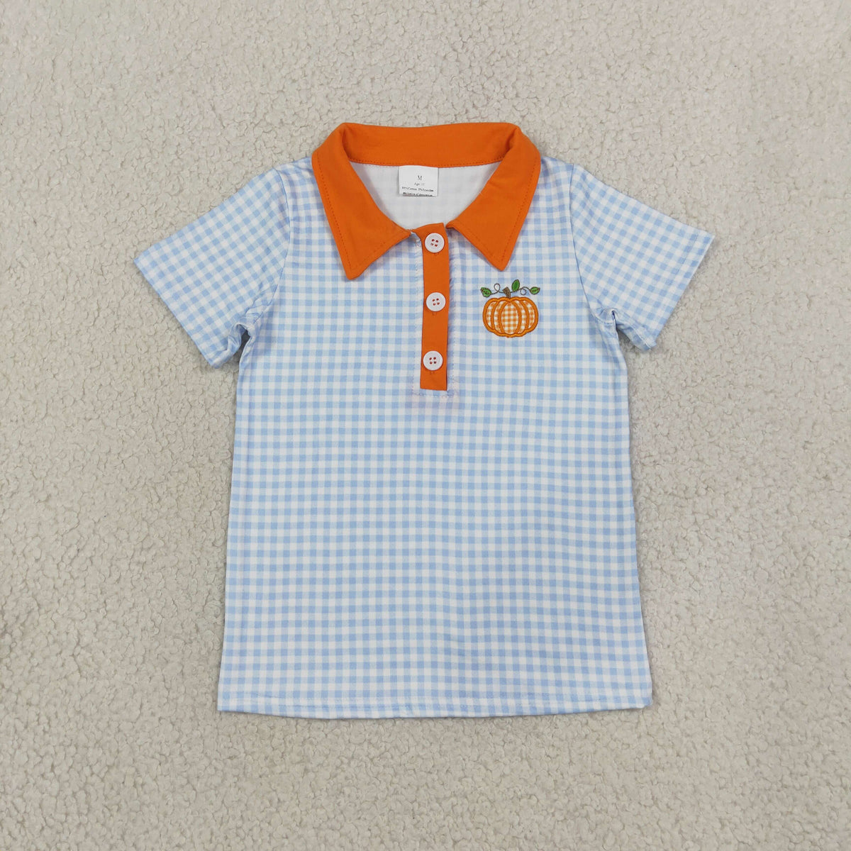 NEW RTS NO MOQ milk silk BT1891 Polos For Kids Boys Blue Checked Pumpkin Button Polo Top