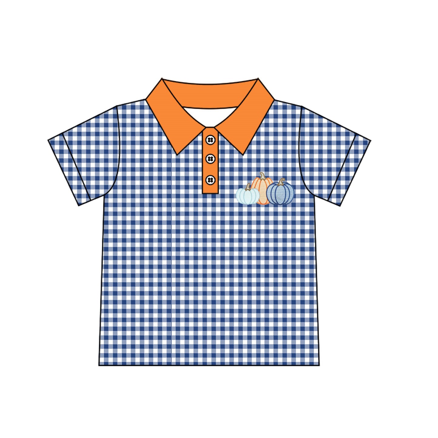 (Preorder new) No moq Polos For Kids Baby Boys Pumpkin Print Plaid Button Short Sleeve Casual Top