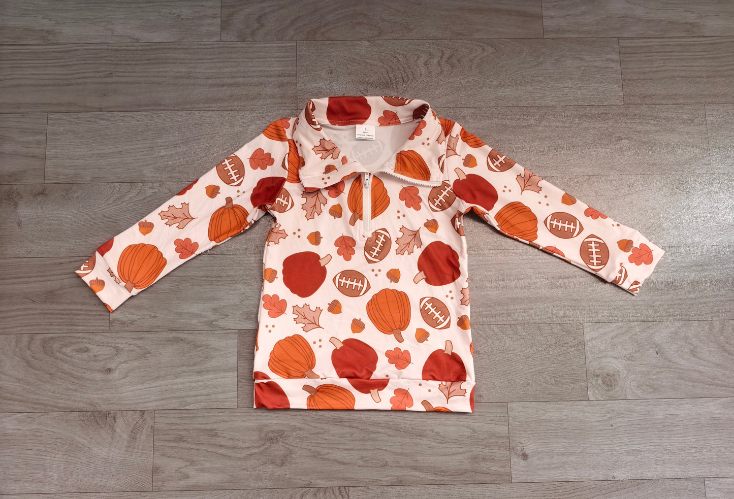 (Sample) No moq milk silk BT1894 Baby Boys Pumpkins Football Zip Pullovers Top Spring Fall Casual Zip Up Long Sleeve Tees