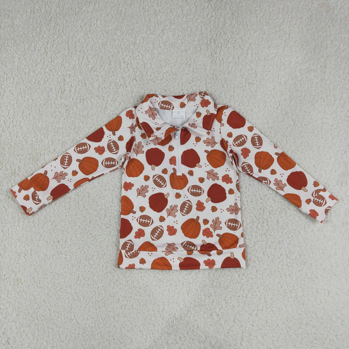 NEW RTS NO MOQ milk silk BT1894 Baby Boys Pumpkins Football Zip Pullovers Top Spring Fall Casual Zip Up Long Sleeve Tees