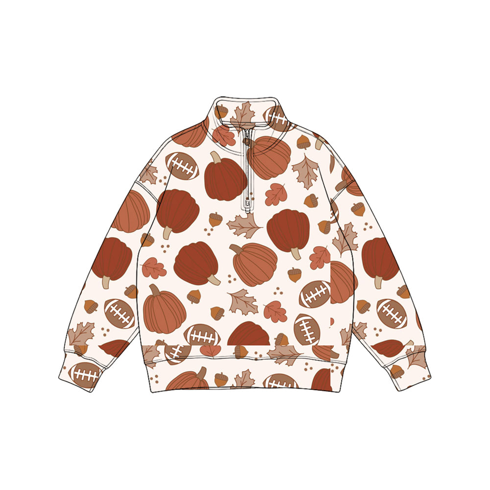 (Preorder new) No moq Baby Pumpkins Football Print Long Sleeve Top And Pants Pajama Set Rompers Pullovers Top