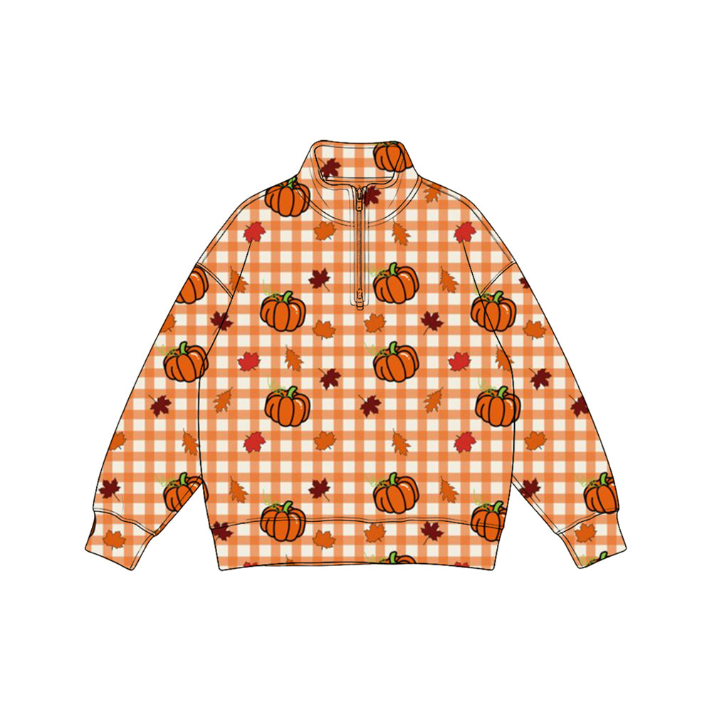 (Preorder new) No moq Baby Pumpkins Checked Print Long Sleeve Top And Pants Pajama Set Rompers Pullovers Top