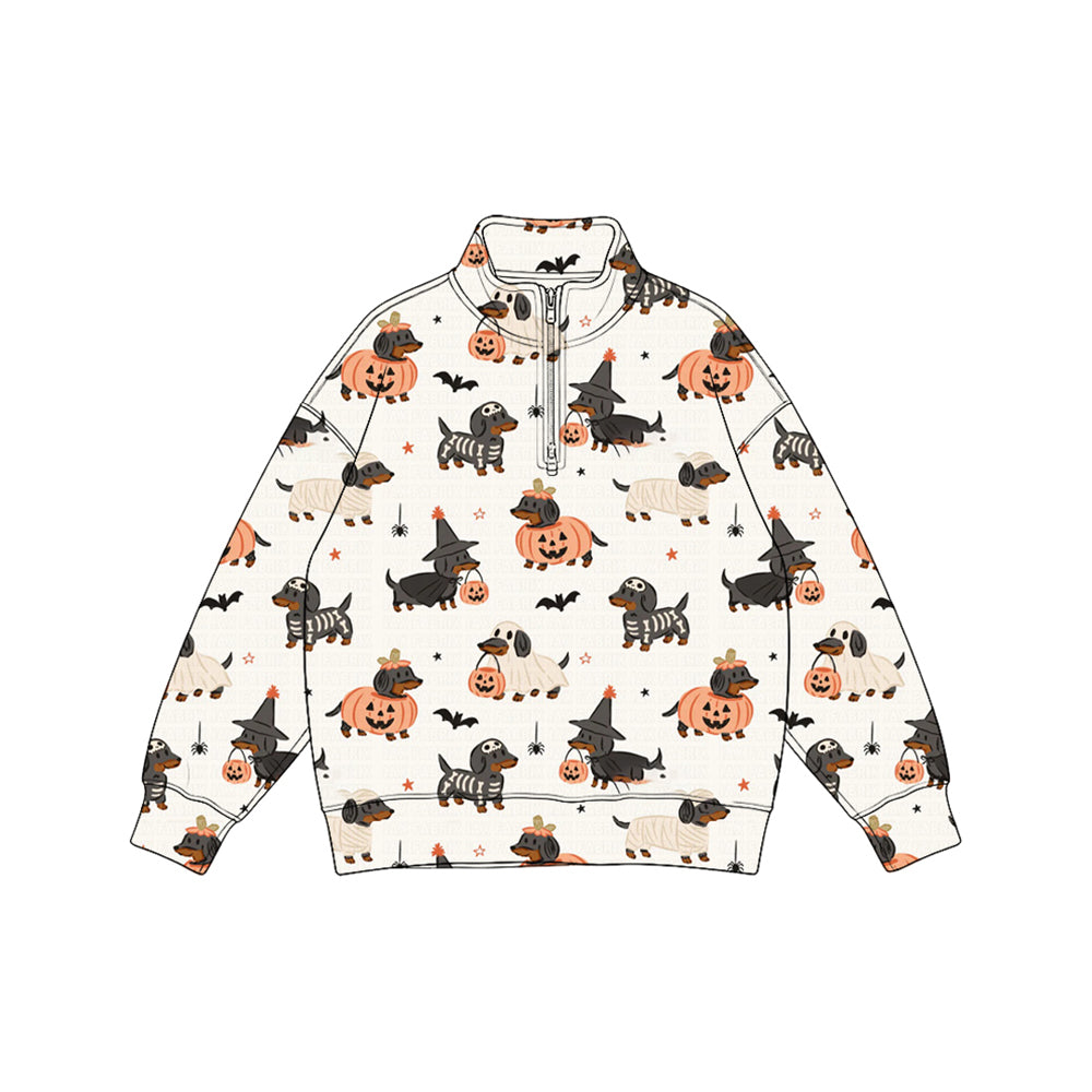 (Preorder new) No moq Baby Ghost Pumpkins Dogs Halloween Print Long Sleeve Top And Pants Pajama Set Rompers Pullovers Top