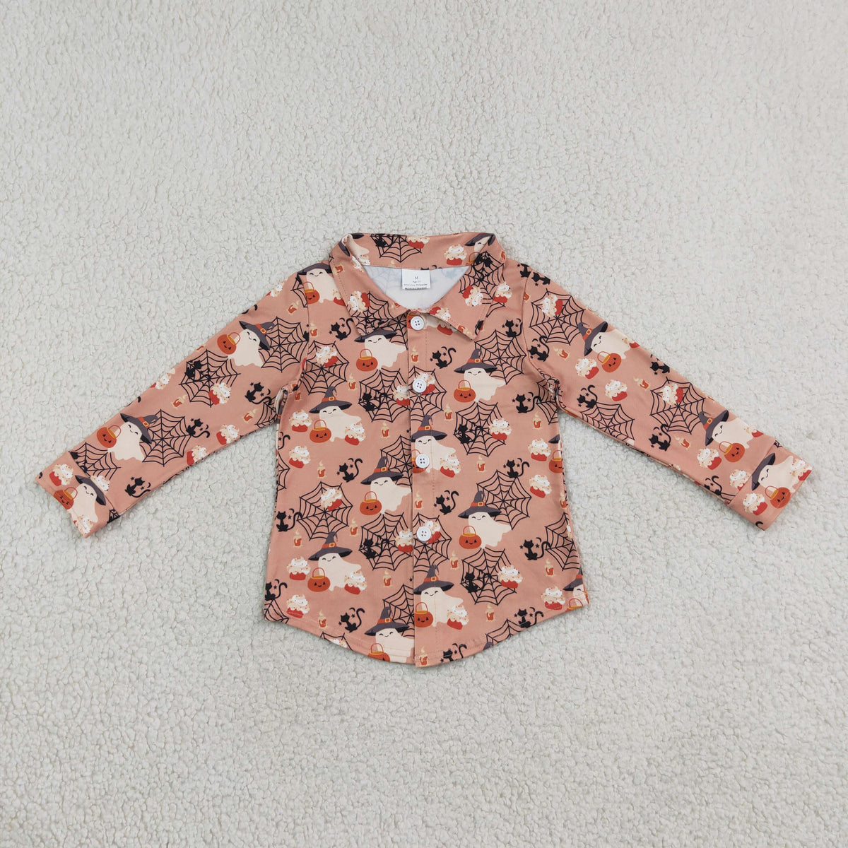 RTS NO MOQ Sibling milk silk Baby Boys Halloween Ghost Spider Web Pumpkin Print Zipper Romper And Button Shirt Matching Fall Outfit