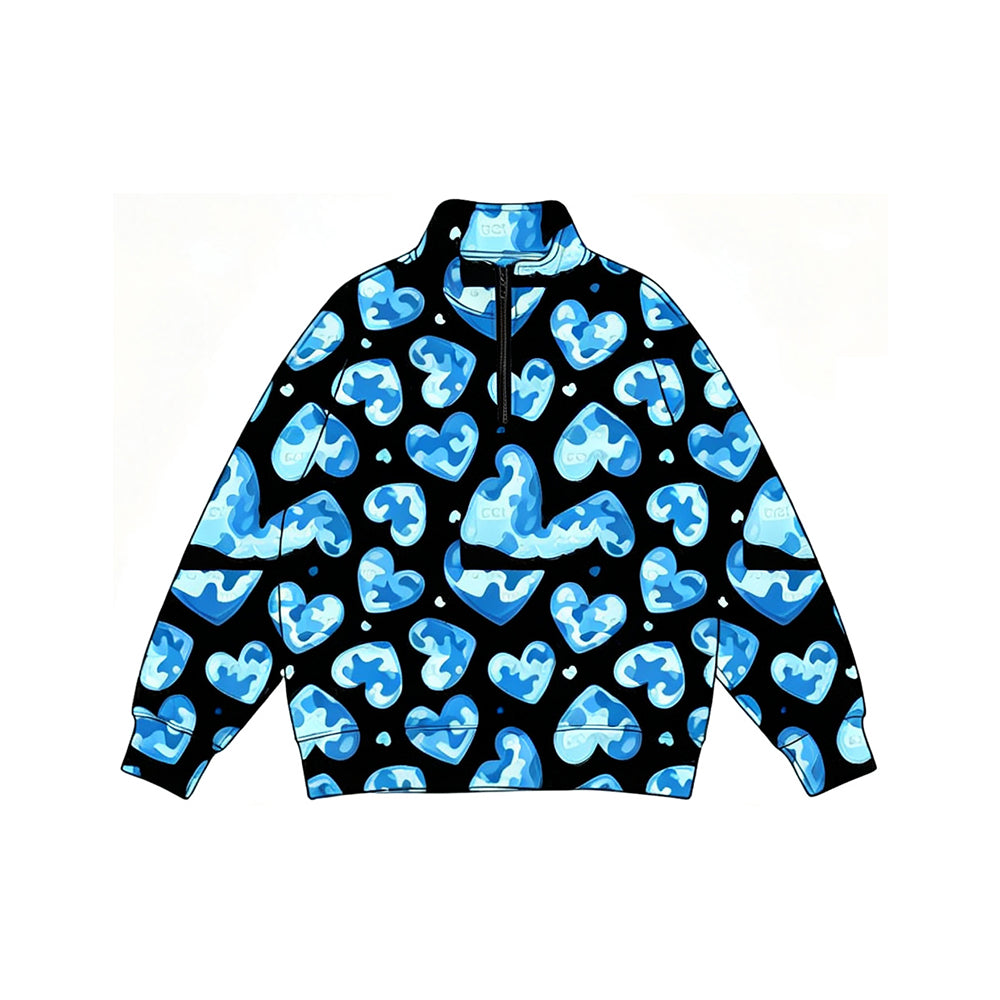 (Preorder new) No moq Baby Blue Camo Heart Print  Long Sleeve Top Pants Pajama Set Rompers Pullovers Top