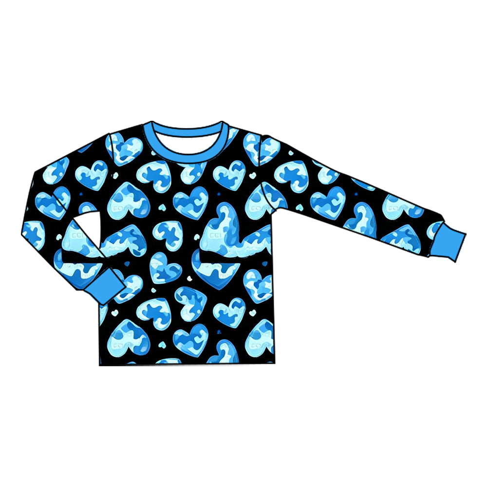 (Preorder new) No moq BT1906 Baby Boys Blue Heart Print  Long Sleeve Top