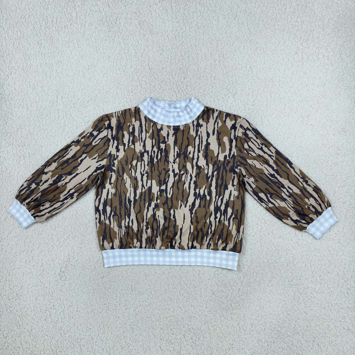 RTS NO MOQ Sibling milk silk High Neck Baby Boys And Girls Camo Long Sleeve Romper And Toddler Mock Neck Top