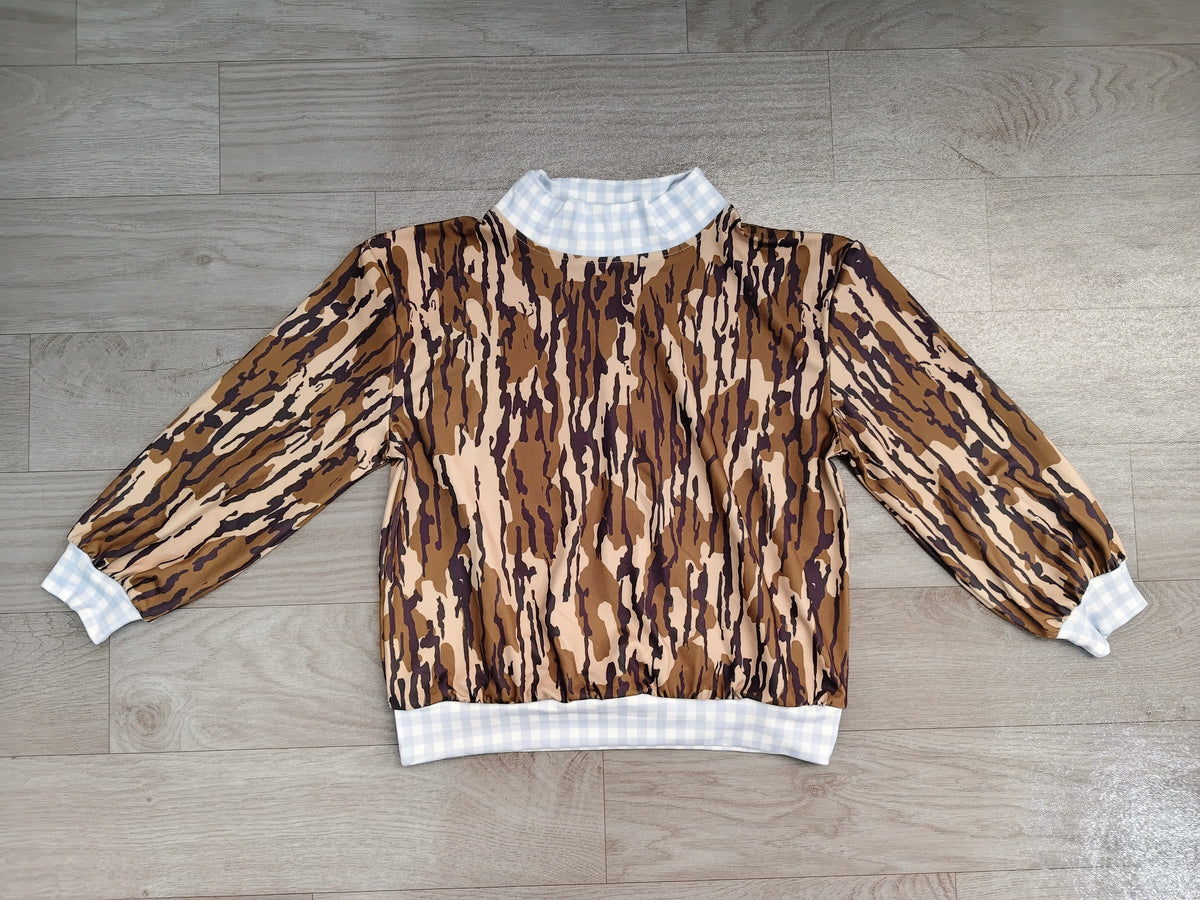 (Sample) No moq milk silk BT1910 High Neck Baby Girls Long Sleeve Camo T‑shirts Casual Top