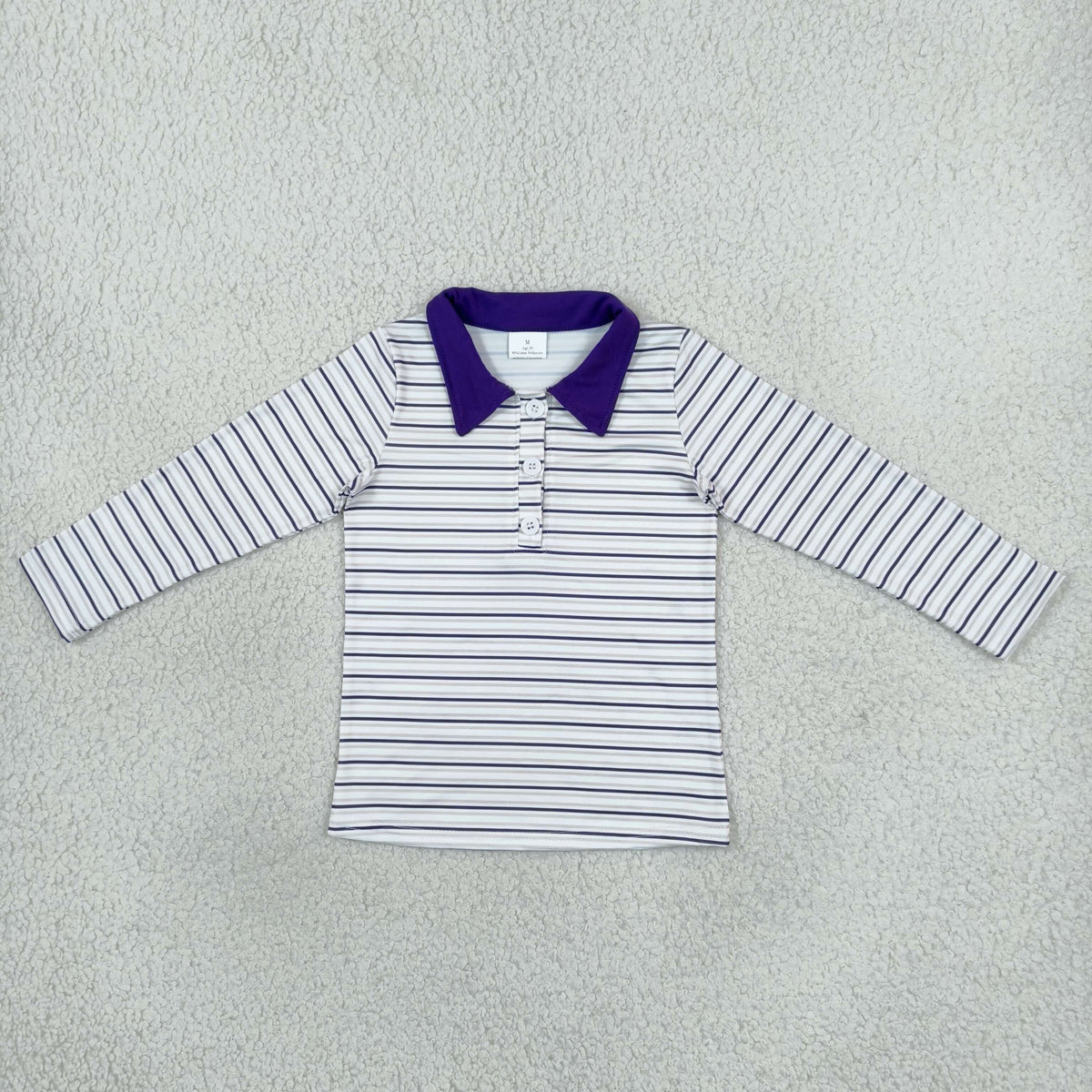 NEW RTS NO MOQ milk silk BT1911 Baby Boys Long Sleeve Purple Stripe Button Polo Shirts Top