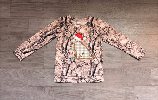 (Sample) No moq milk silk BT1913 Embroidery Baby Boys Leaves Camo Lights Dogs Christmas T‑shirts Top Fall Winter Long Sleeve Casual Pullover Tees