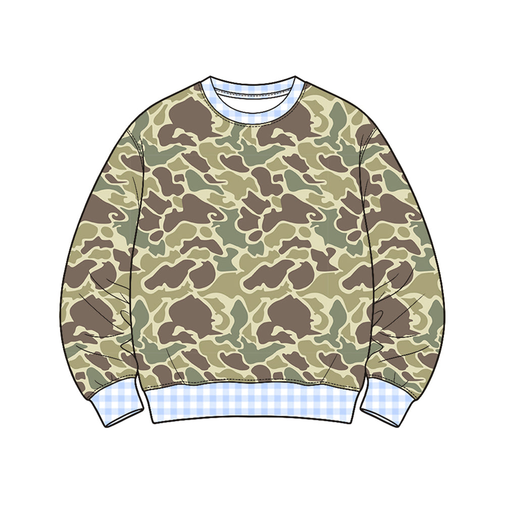 (Preorder new) No moq Baby Girls Boys High Neck Long Sleeve Camo T‑shirts Top Spring Fall Casual Pullover Tees