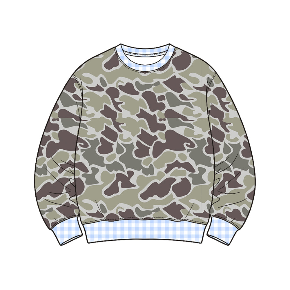 (Preorder new) No moq Baby Girls Boys High Neck Long Sleeve Camo T‑shirts Top Spring Fall Casual Pullover Tees
