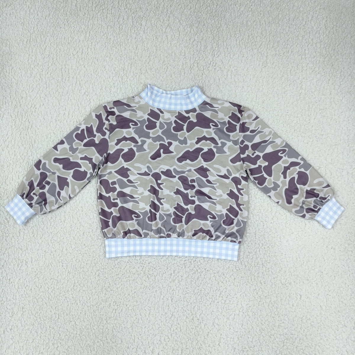 NEW RTS NO MOQ milk silk BT1922 High Neck Baby Boys Grey Camo Print Long Sleeve Choker T-shirts Top